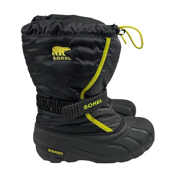 Sorel Men’s Flurry Waterproof Winter Snow Boots Black Chartreuse Nylon Size 7 - Picture 1 of 9